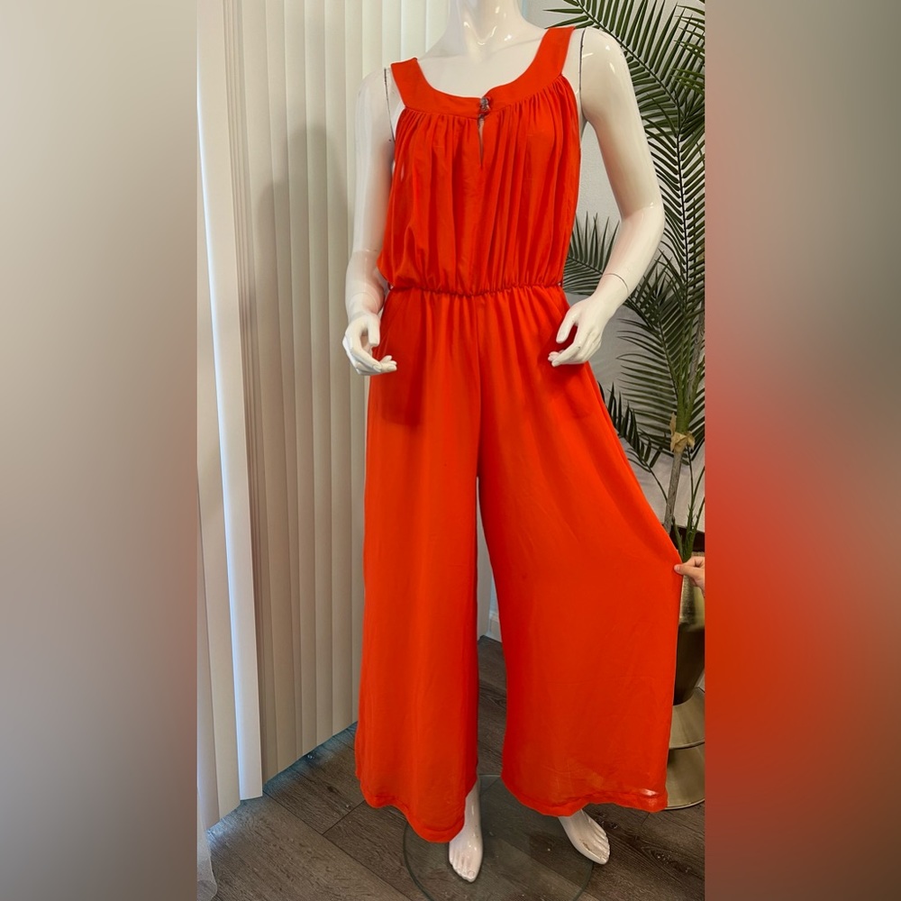 Burberry Orange Pleated Scoop Neck Sundress